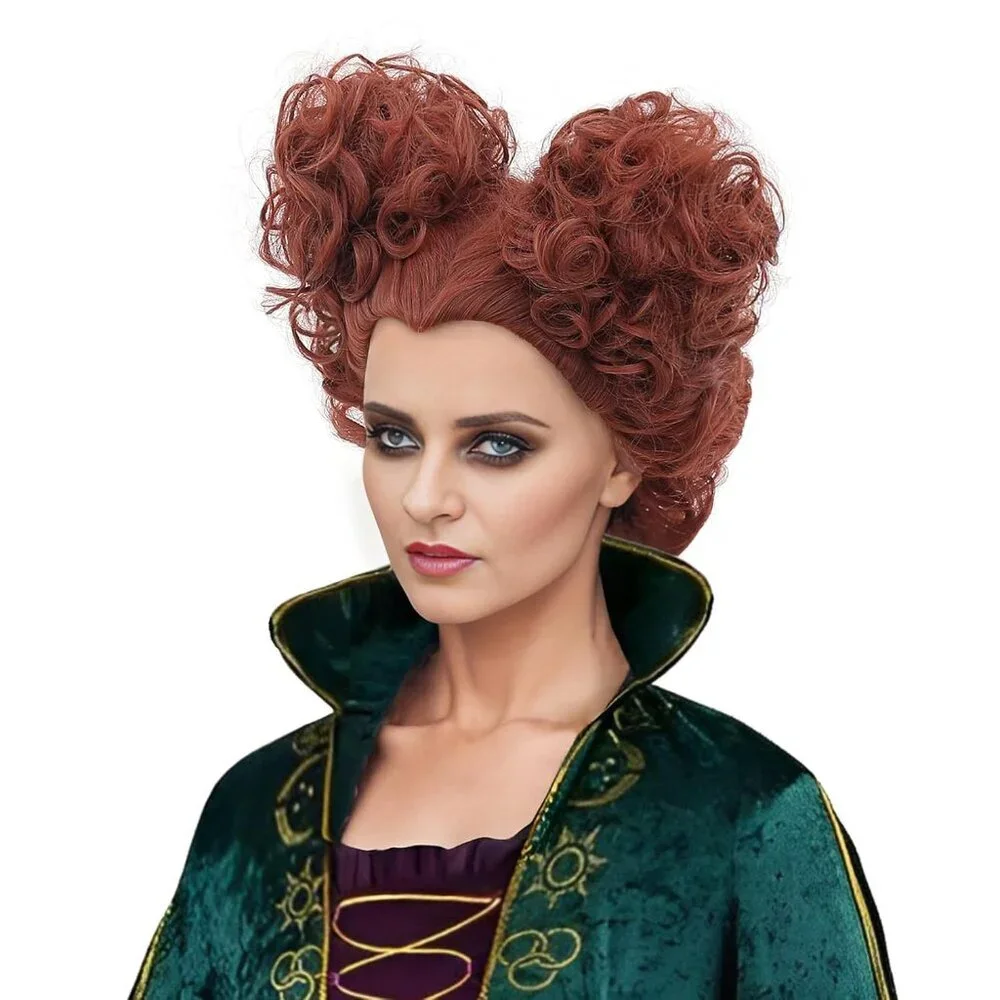Women's Red Brown Short Curly Buns Halloween Costume Classic 9 X 6 X 1.7 Inches